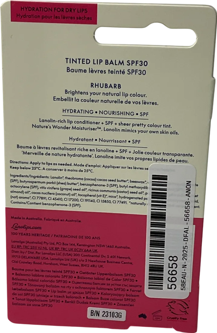 lanolips Tinted Spf30 Balm Rhubarb 12.5g