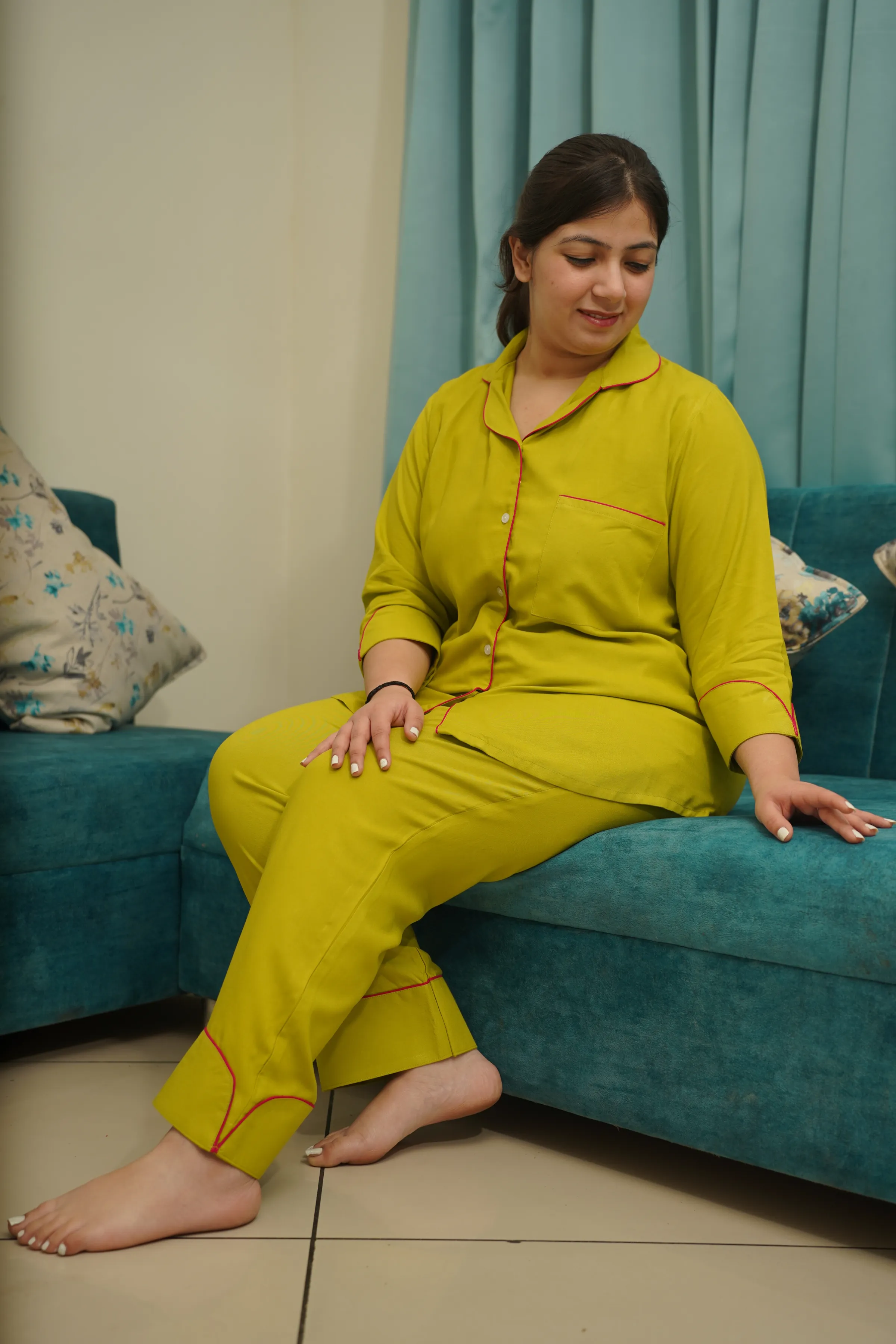 Olive Lemon Rayon Night Suit