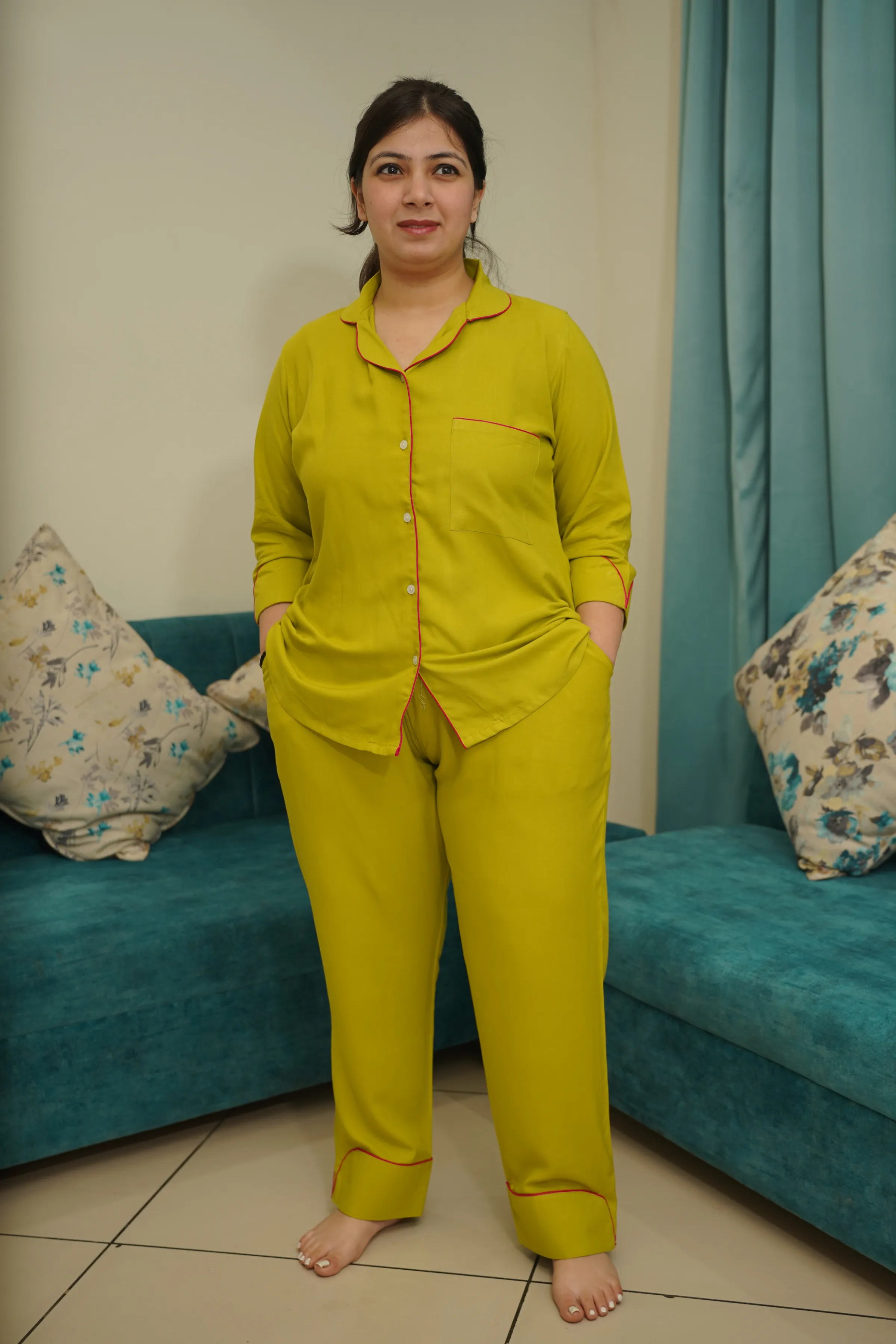 Olive Lemon Rayon Night Suit