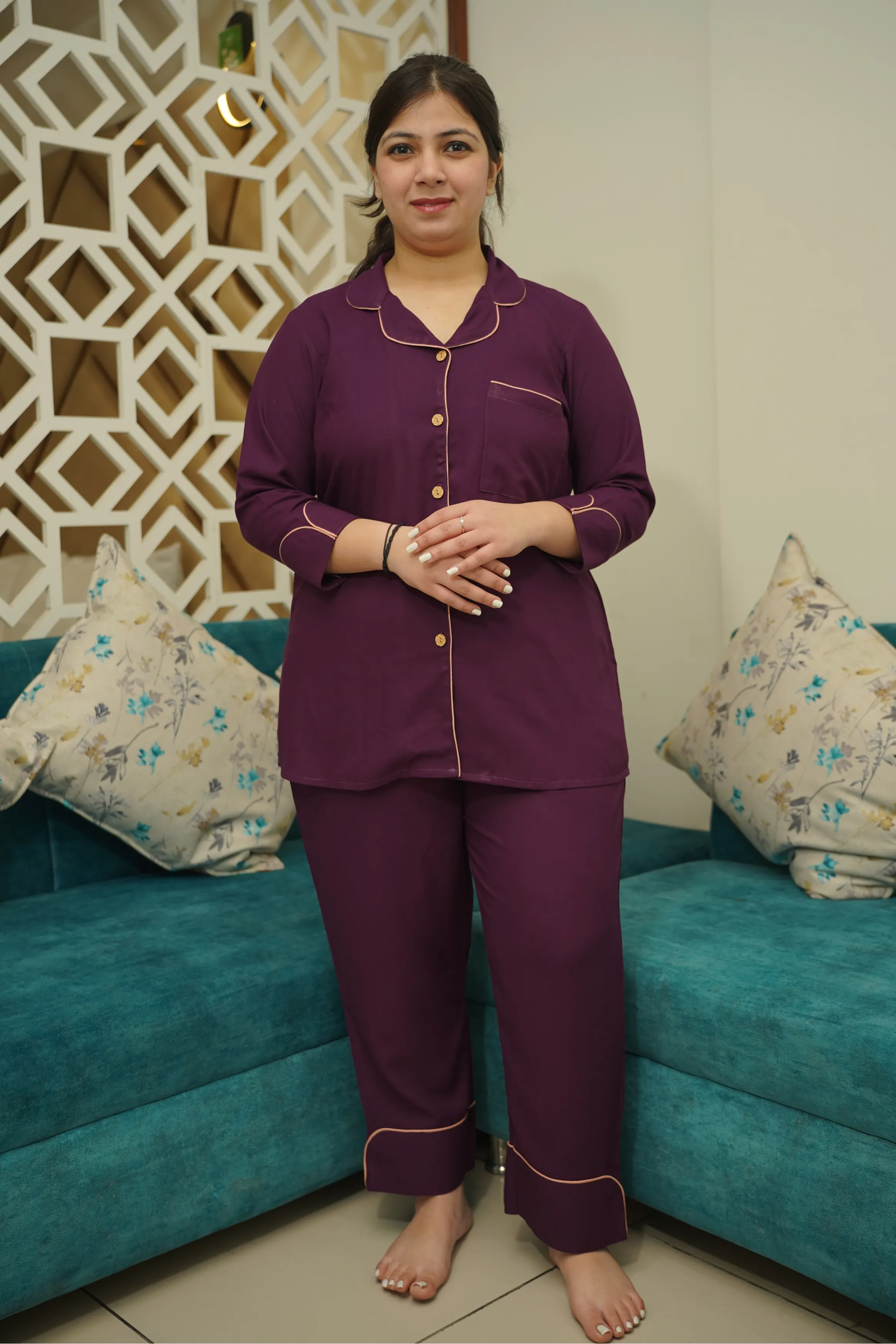 Plum Whisper Rayon Night Suit