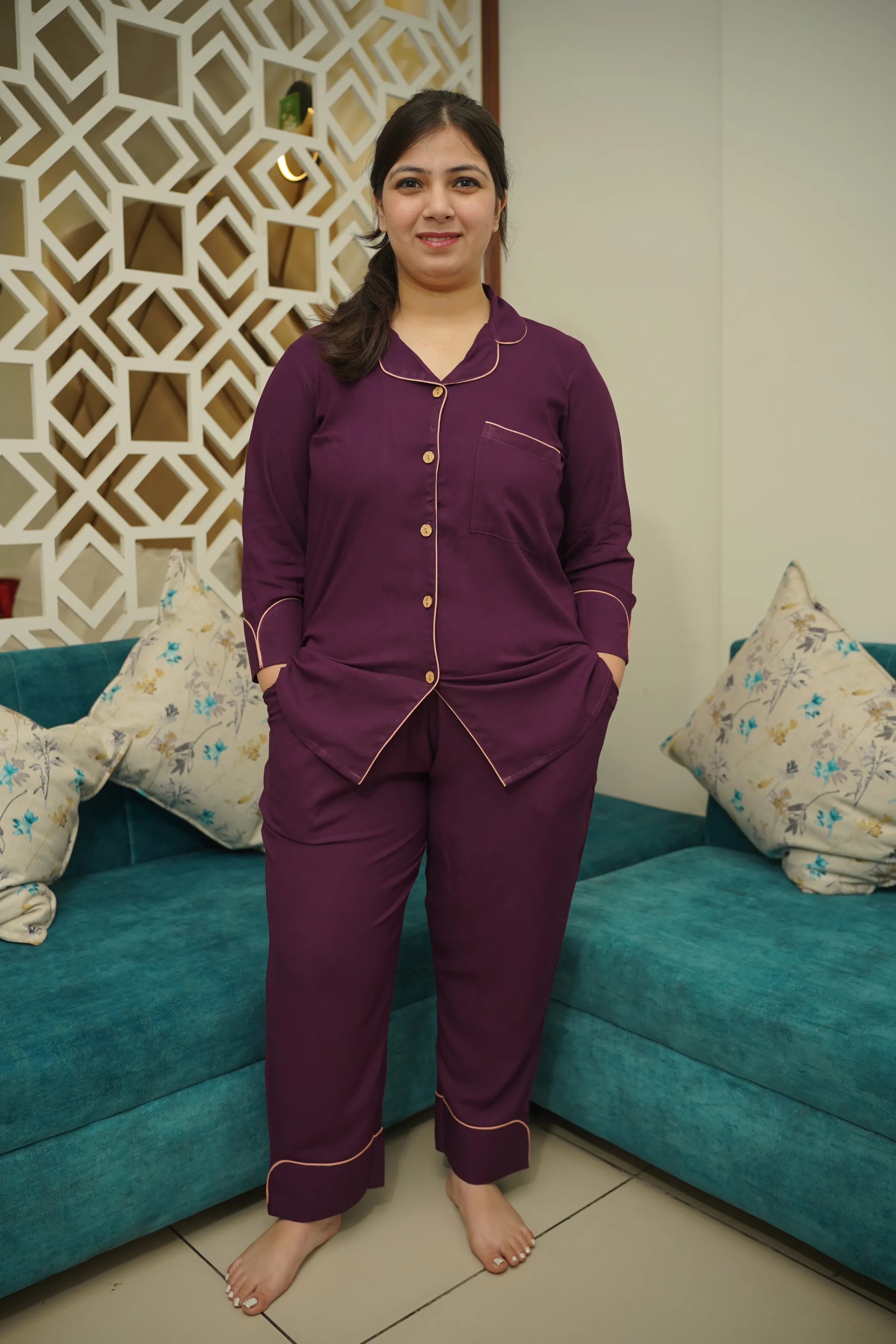 Plum Whisper Rayon Night Suit