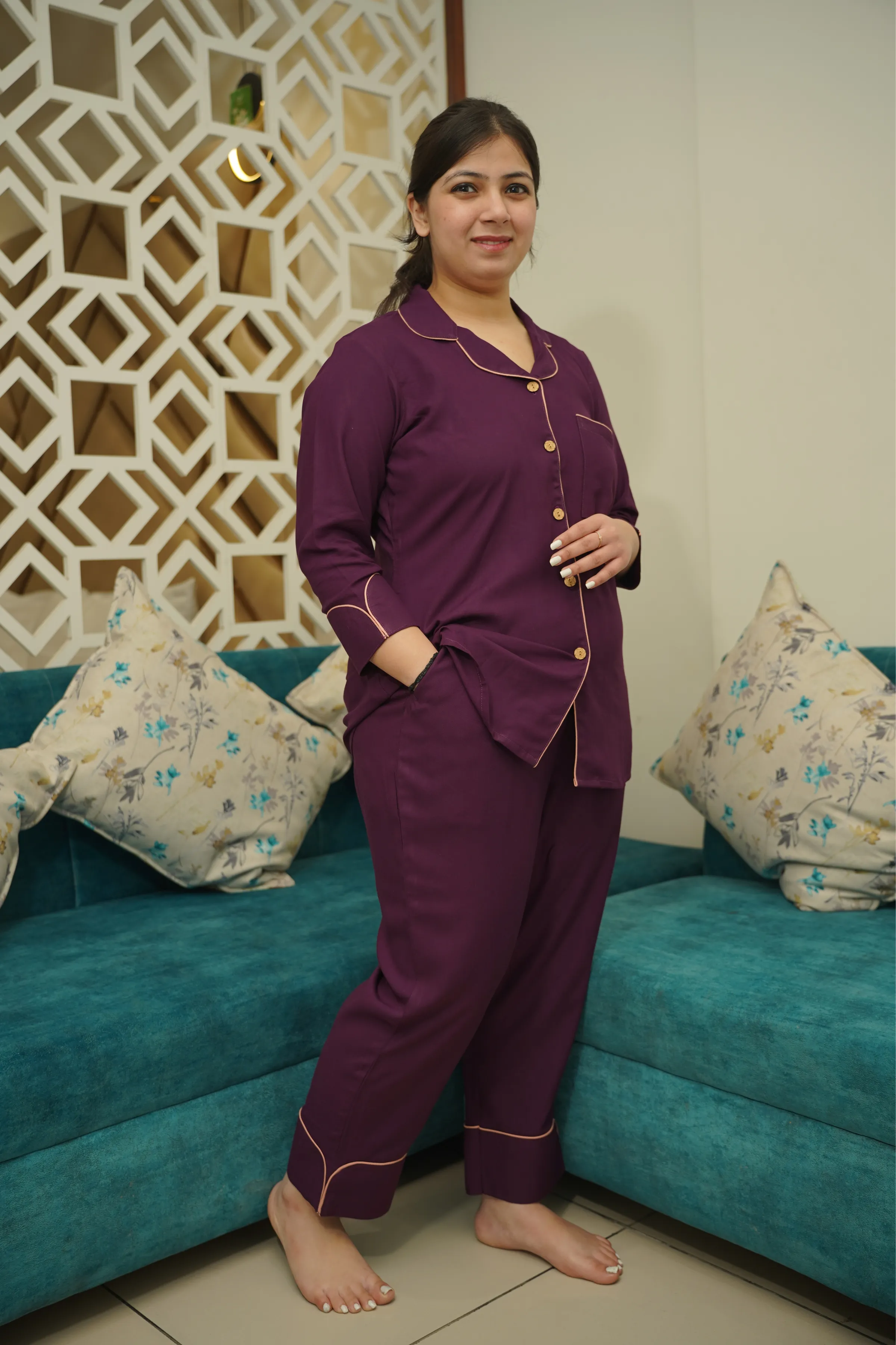 Plum Whisper Rayon Night Suit