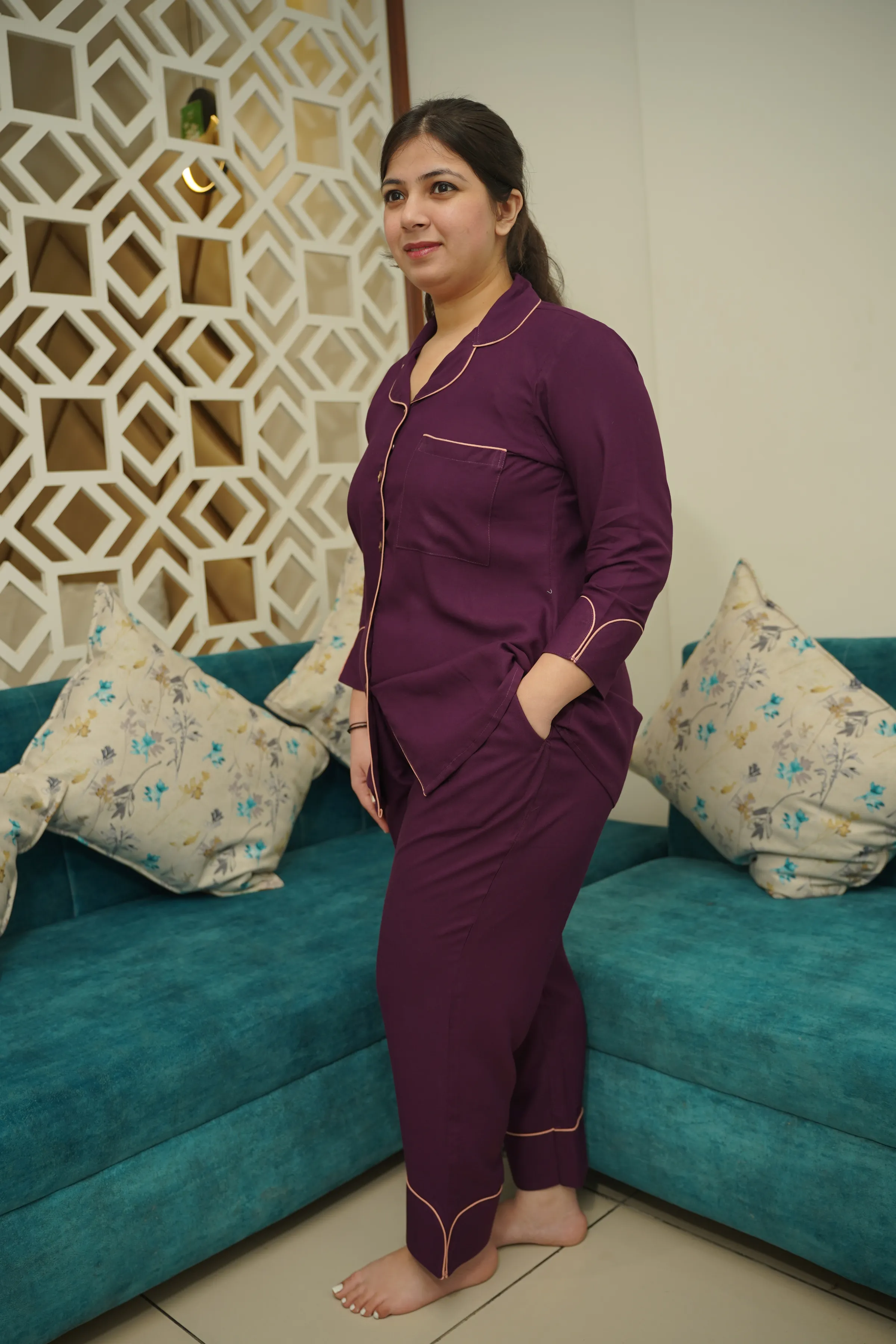 Plum Whisper Rayon Night Suit