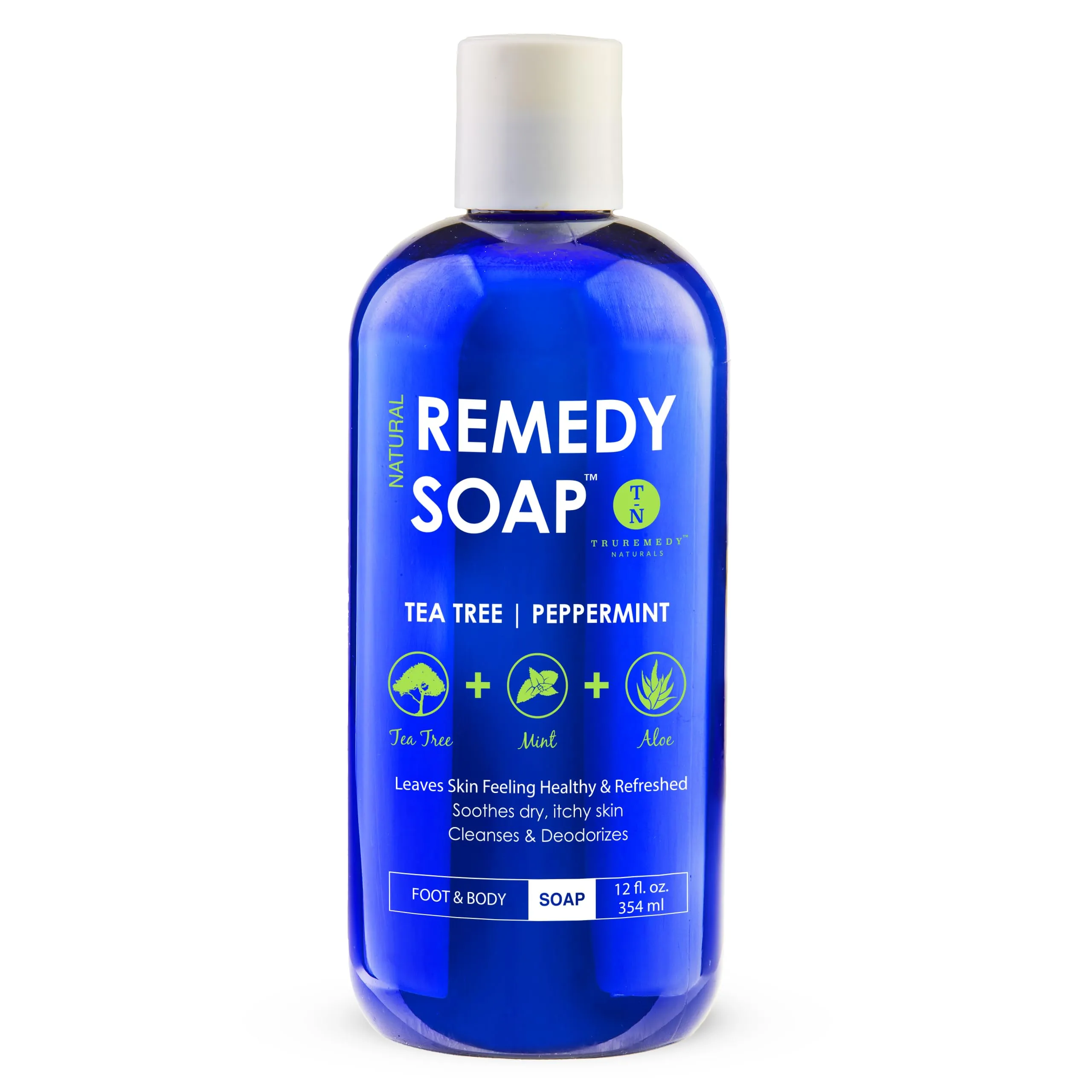 Truremedy Naturals Remedy Tea Tree Oil Body Wash - 12 oz Refreshing Cleanser for Skin and Scalp with Tea Tree, Peppermint, and Aloe - Invigorating Tea Tree Soap Body Wash