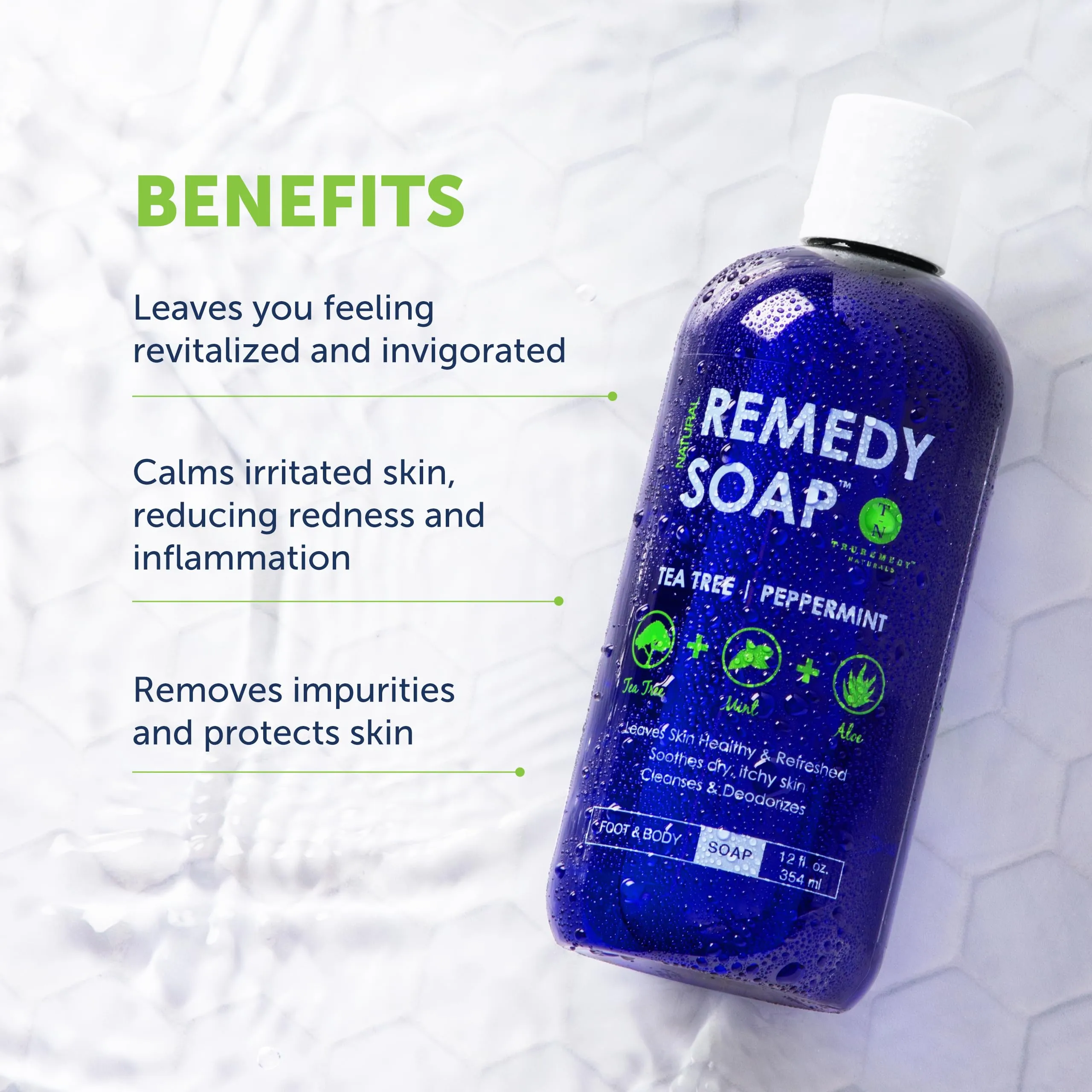 Truremedy Naturals Remedy Tea Tree Oil Body Wash - 12 oz Refreshing Cleanser for Skin and Scalp with Tea Tree, Peppermint, and Aloe - Invigorating Tea Tree Soap Body Wash