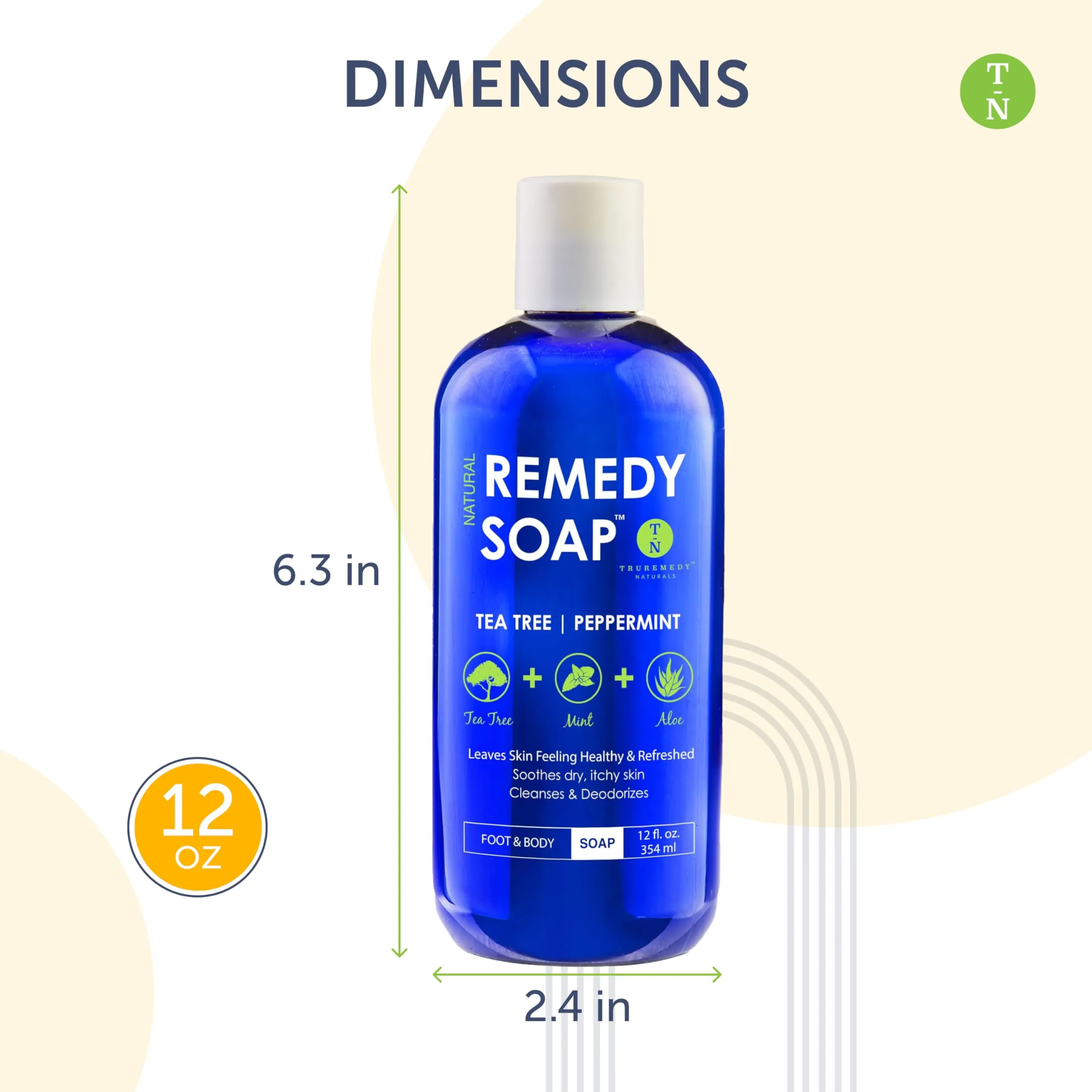 Truremedy Naturals Remedy Tea Tree Oil Body Wash - 12 oz Refreshing Cleanser for Skin and Scalp with Tea Tree, Peppermint, and Aloe - Invigorating Tea Tree Soap Body Wash
