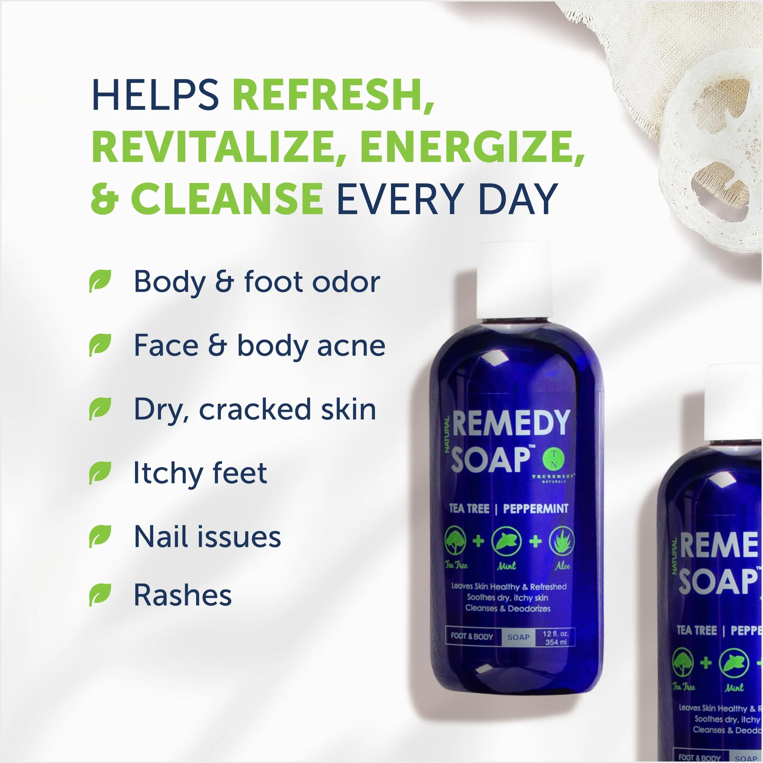 Truremedy Naturals Remedy Tea Tree Oil Body Wash - 12 oz Refreshing Cleanser for Skin and Scalp with Tea Tree, Peppermint, and Aloe - Invigorating Tea Tree Soap Body Wash